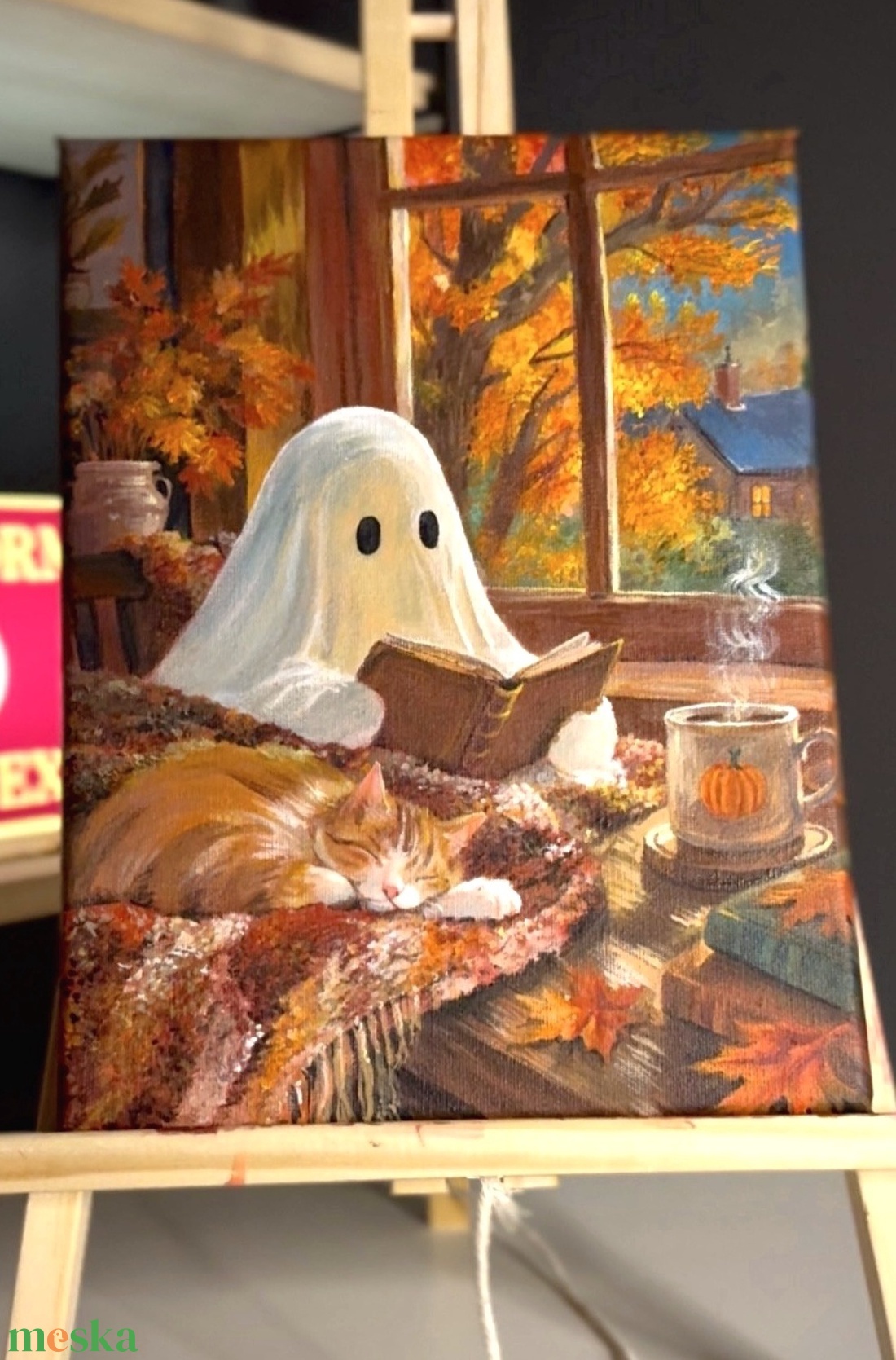 Szellemes Halloween festmény � 18�24 cm-es akrilkép, spooky őszi dekoráció - művészet - festmény - akril - Meska.hu