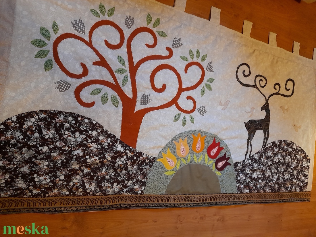 Falikép szarvassal, tulipánokkal 200 x 80 cm, aszimmetrikus - otthon & életmód - lakástextil - falvédő - Meska.hu Falikép szarvassal, tulipánokkal 200 x 80 cm, aszimmetrikus - otthon & életmód - lakástextil - falvédő - Meska.hu