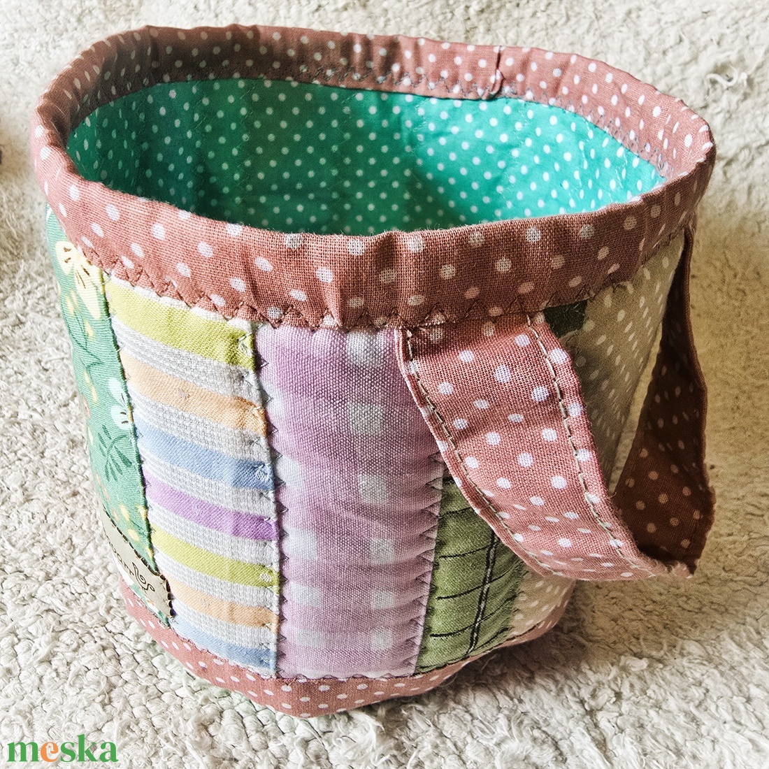Henger alakú textil tároló fülekkel - táska & tok - bevásárlás & shopper táska - shopper, textiltáska, szatyor - Meska.hu