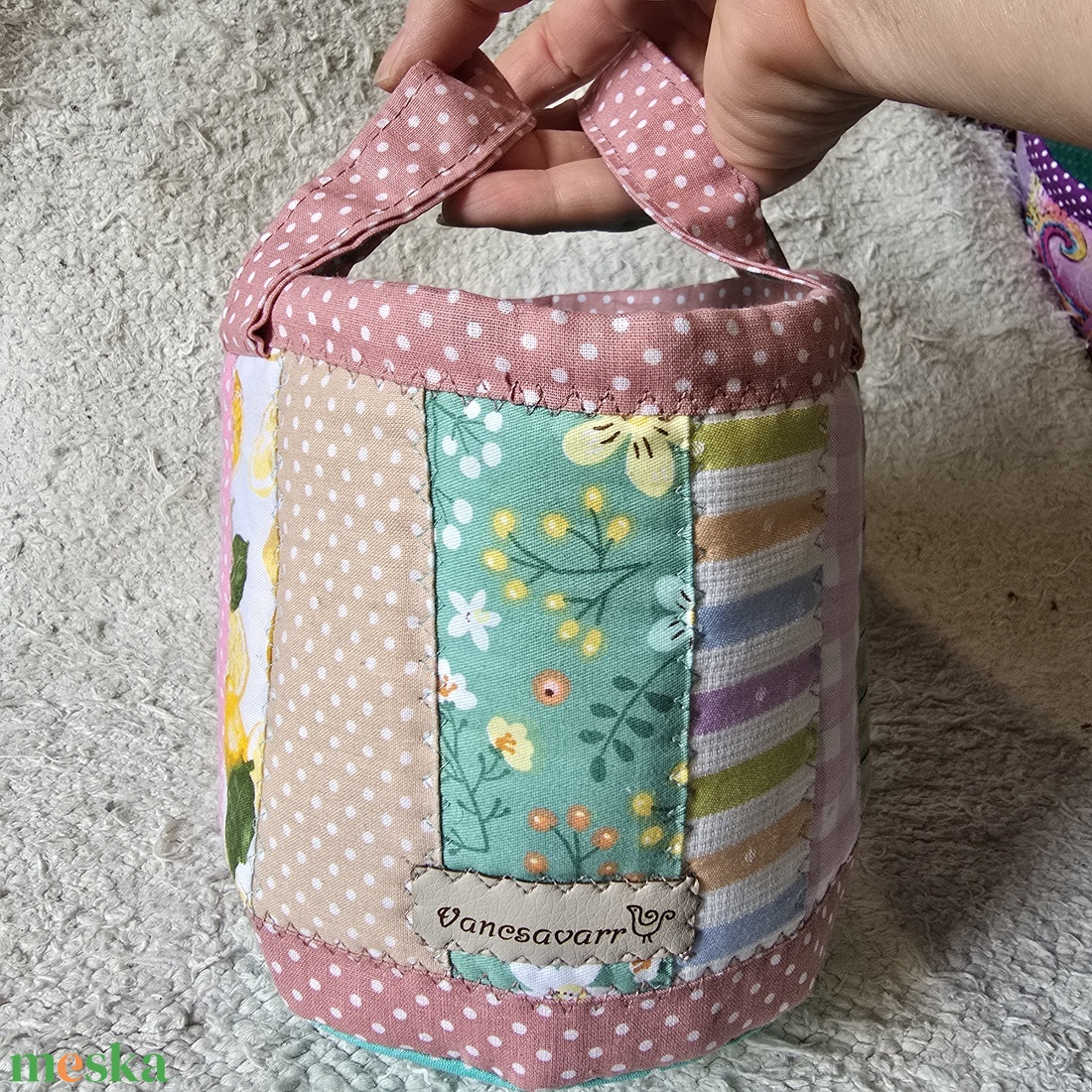 Henger alakú textil tároló fülekkel - táska & tok - bevásárlás & shopper táska - shopper, textiltáska, szatyor - Meska.hu