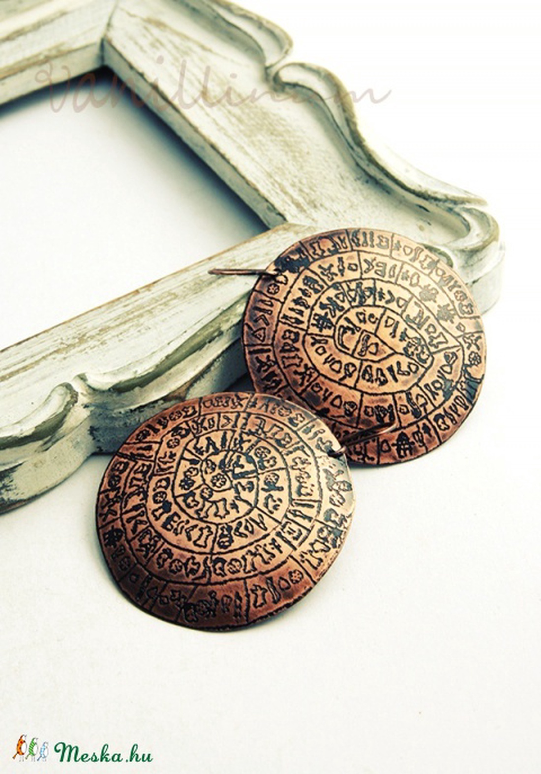 phaisztoszi korong - maratott fülbevaló -  - Meska.hu