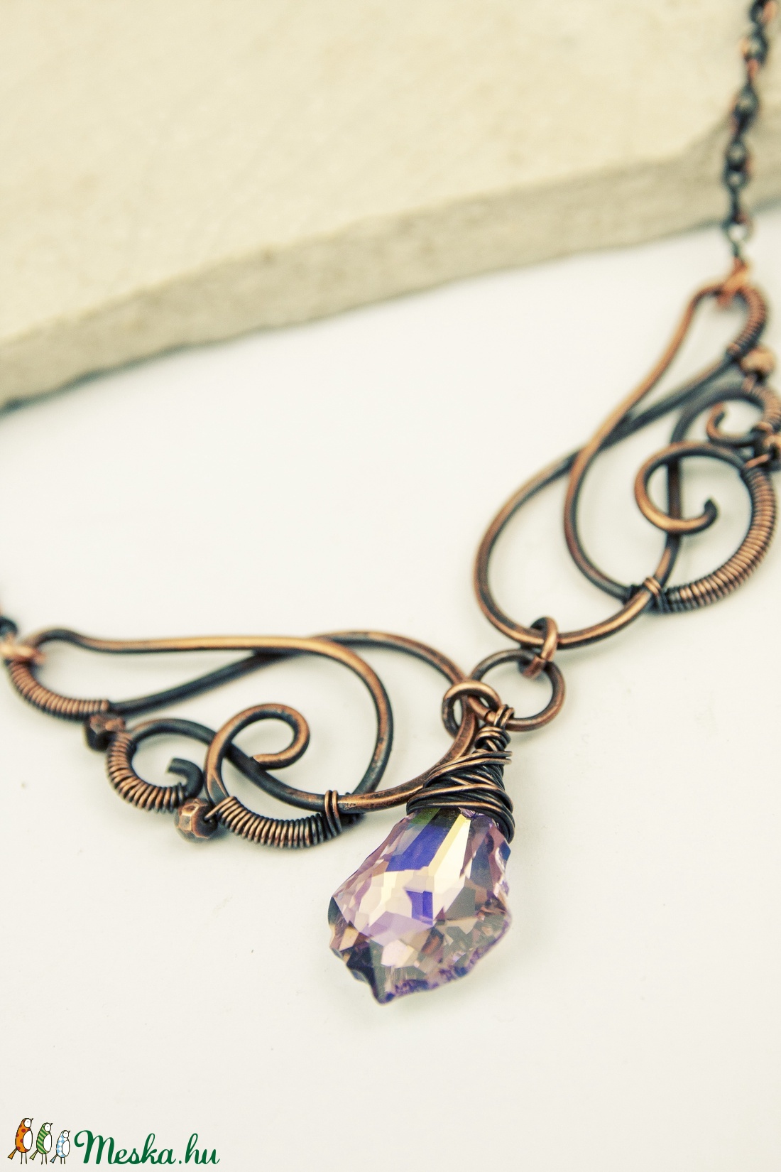 angyalszárnyak- vörösréz nyaklánc swarovski kristállyal - ékszer - nyaklánc - medálos nyaklánc - Meska.hu