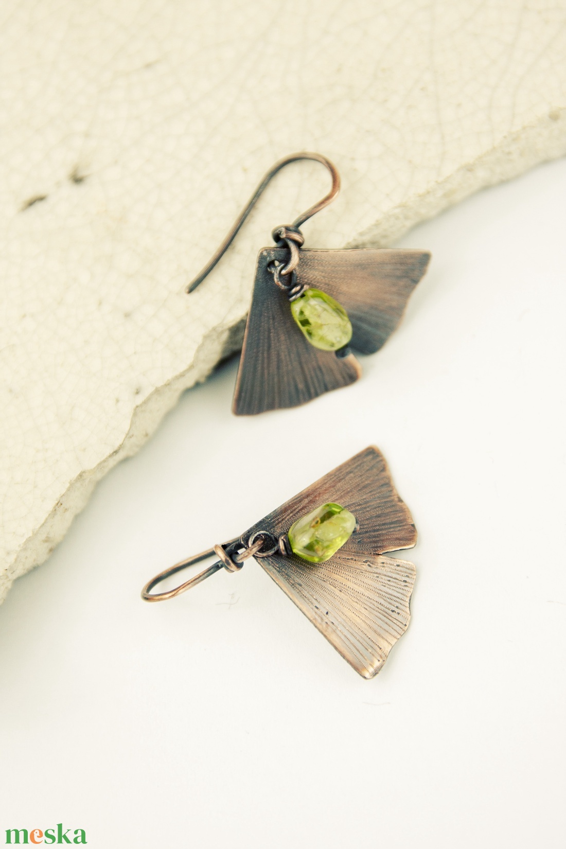 Ginkgo - vörösréz fülbevaló peridottal - - Meska.hu Ginkgo - vörösréz fülbevaló peridottal - - Meska.hu