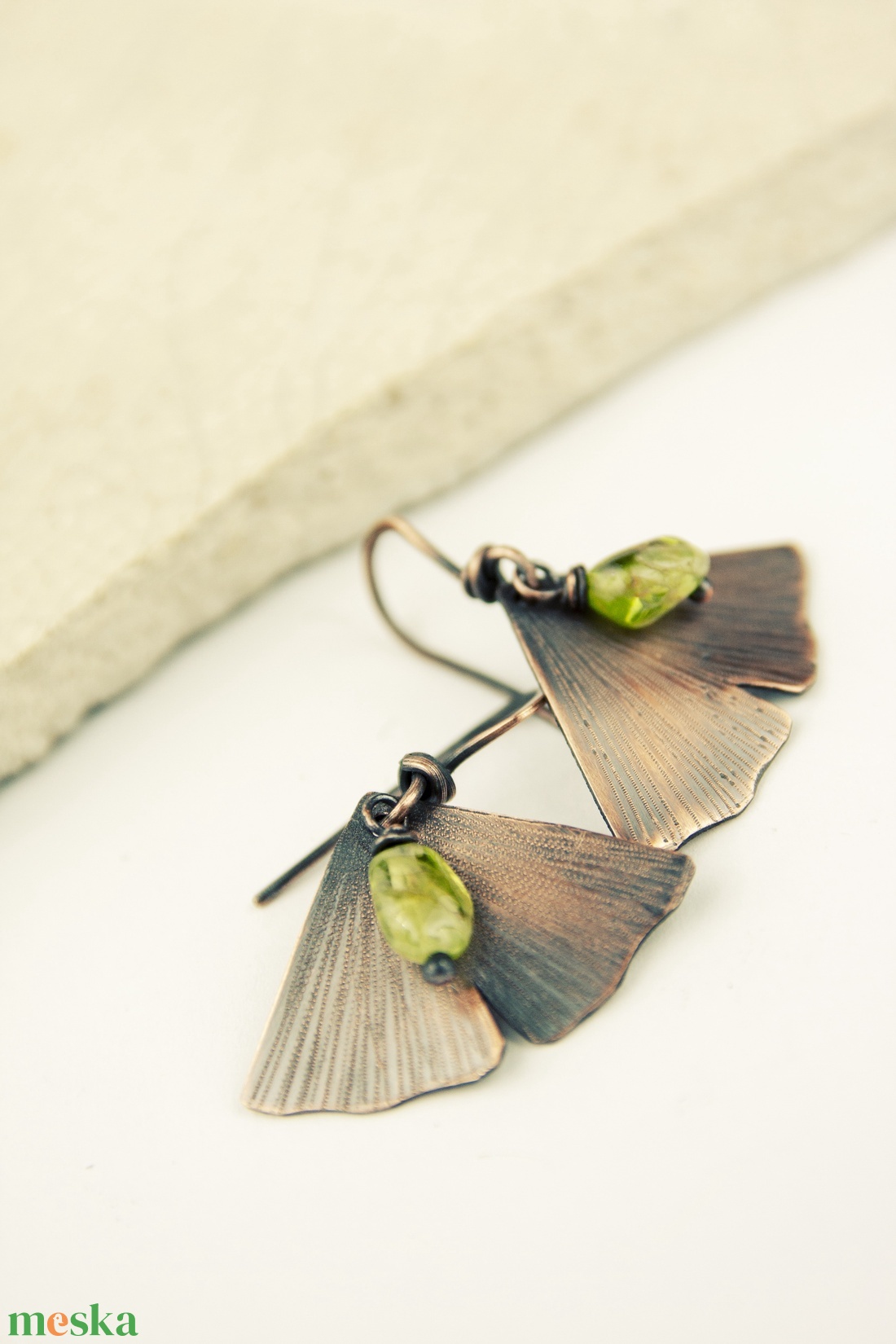 Ginkgo - vörösréz fülbevaló peridottal - - Meska.hu Ginkgo - vörösréz fülbevaló peridottal - - Meska.hu