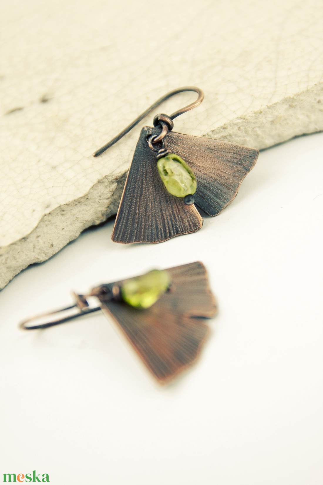 Ginkgo - vörösréz fülbevaló peridottal - - Meska.hu Ginkgo - vörösréz fülbevaló peridottal - - Meska.hu