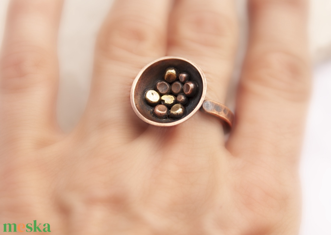 Békalencse - vörösréz gyűrű - ékszer - gyűrű - statement gyűrű - Meska.hu