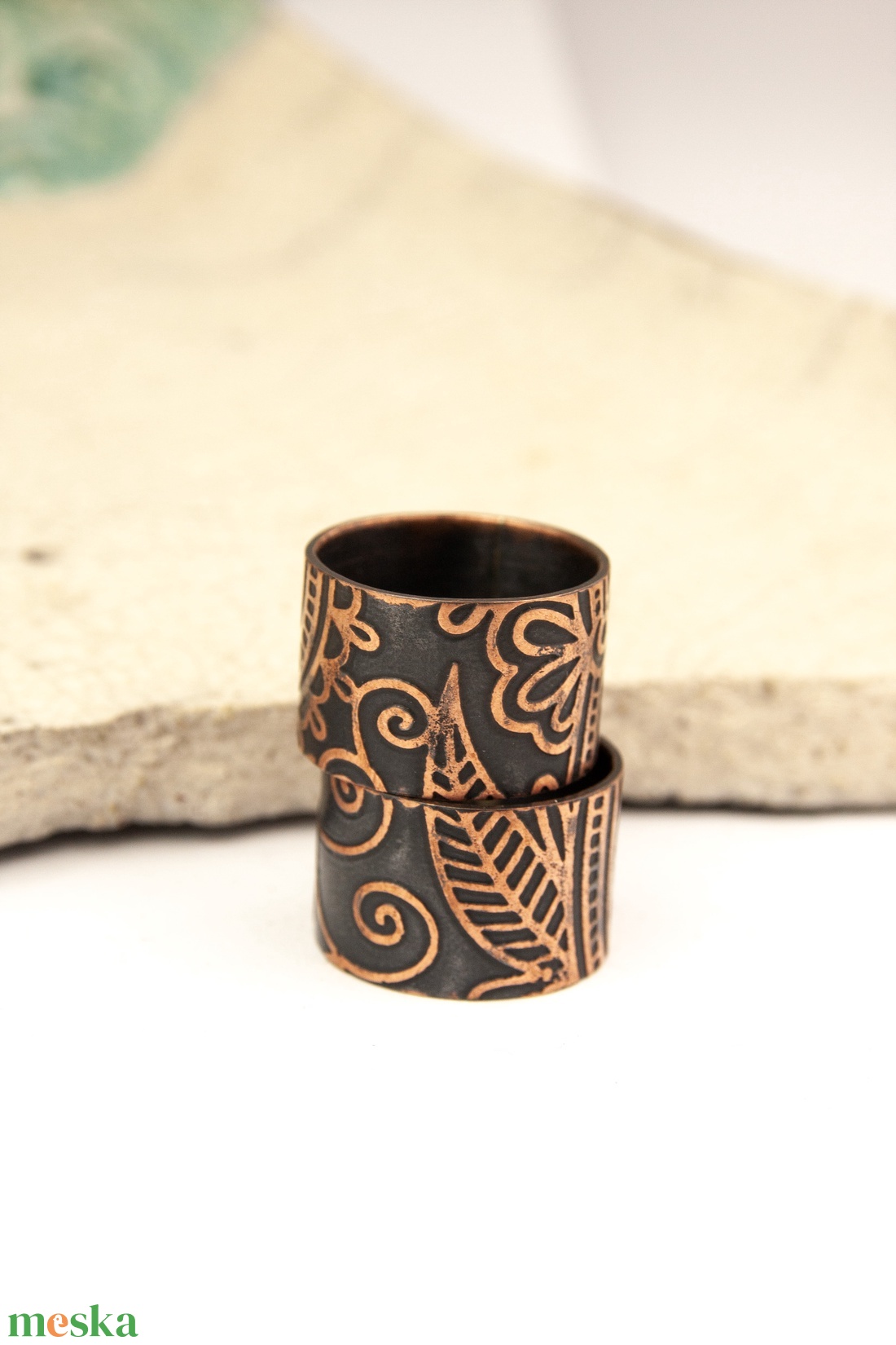 mehndi - széles,maratott vörösréz gyűrű - ékszer - gyűrű - kerek gyűrű - Meska.hu