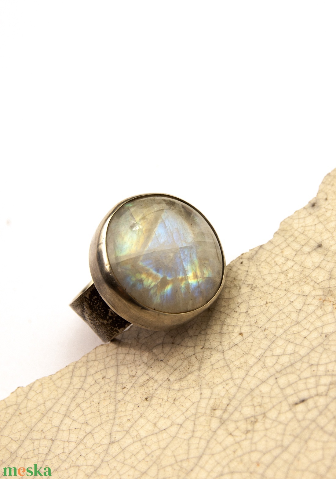 Telihold - ezüst gyűrű holdkővel - ékszer - gyűrű - statement gyűrű - Meska.hu