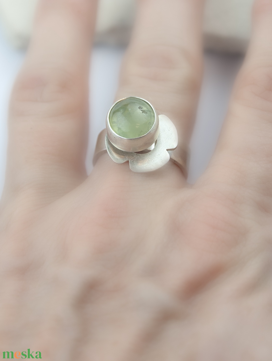 Breeze - ezüst gyűrű prehnittel - ékszer - gyűrű - statement gyűrű - Meska.hu