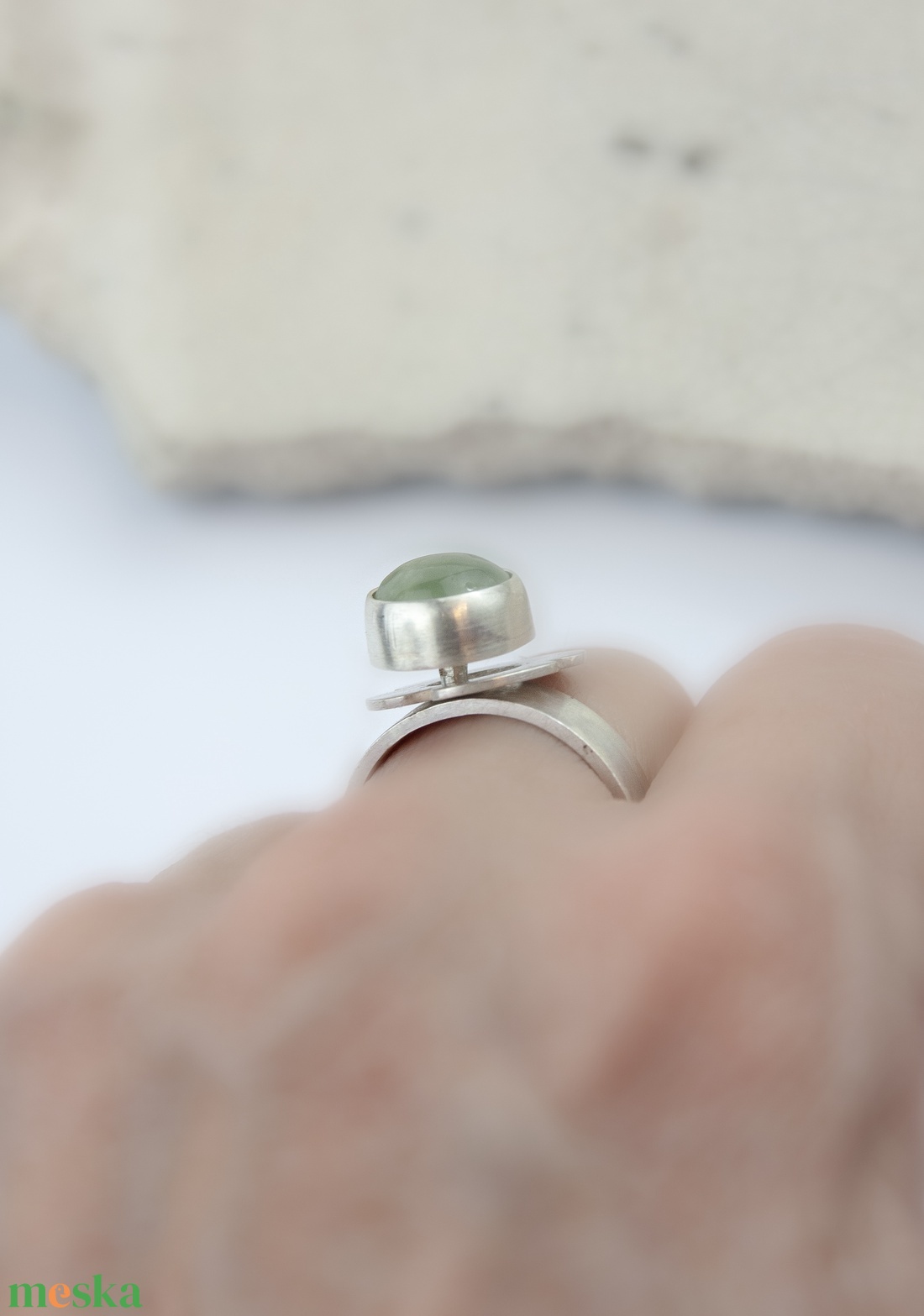 Breeze - ezüst gyűrű prehnittel - ékszer - gyűrű - statement gyűrű - Meska.hu