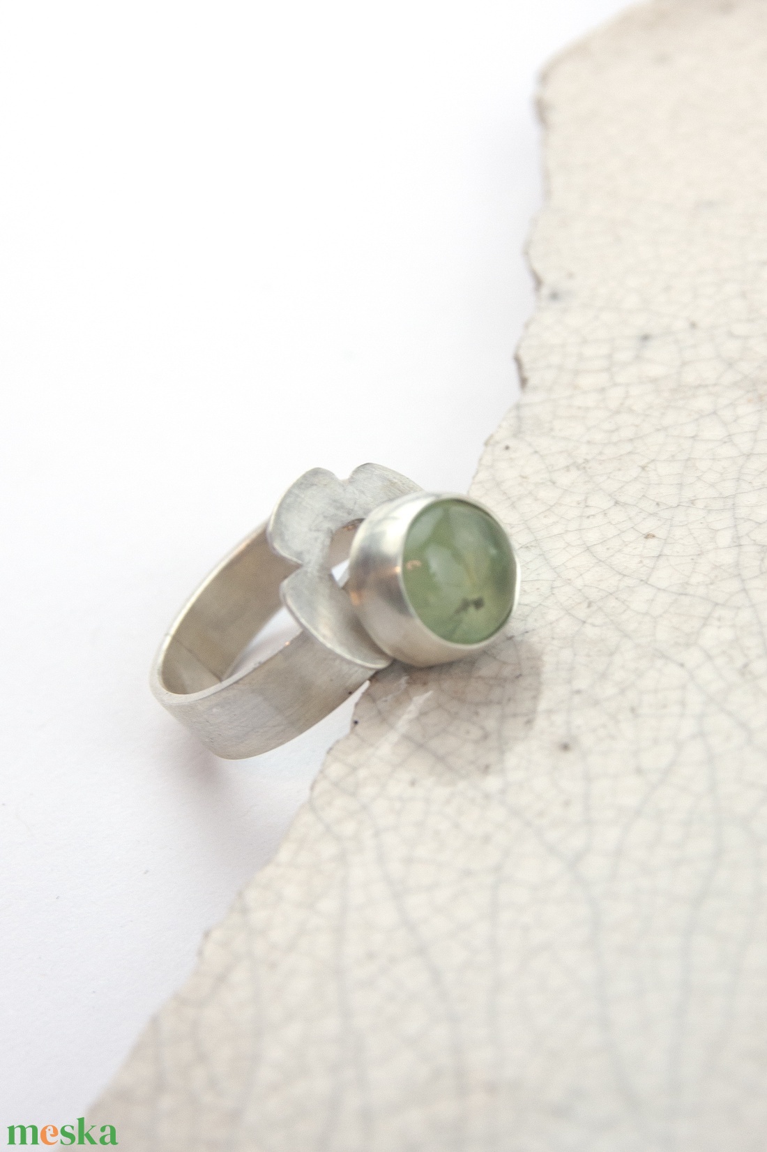 Breeze - ezüst gyűrű prehnittel - ékszer - gyűrű - statement gyűrű - Meska.hu