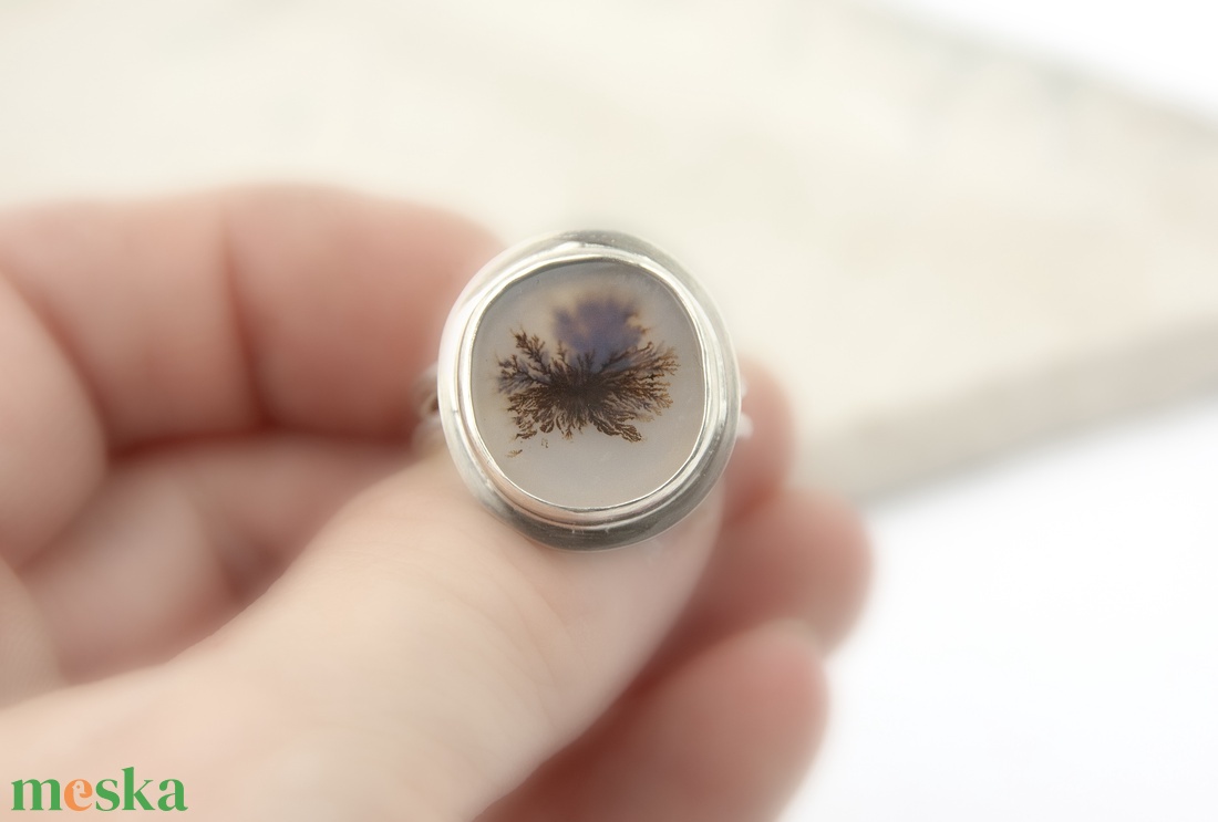 Pihe - ezüst gyűrű dendrites acháttal - ékszer - gyűrű - statement gyűrű - Meska.hu