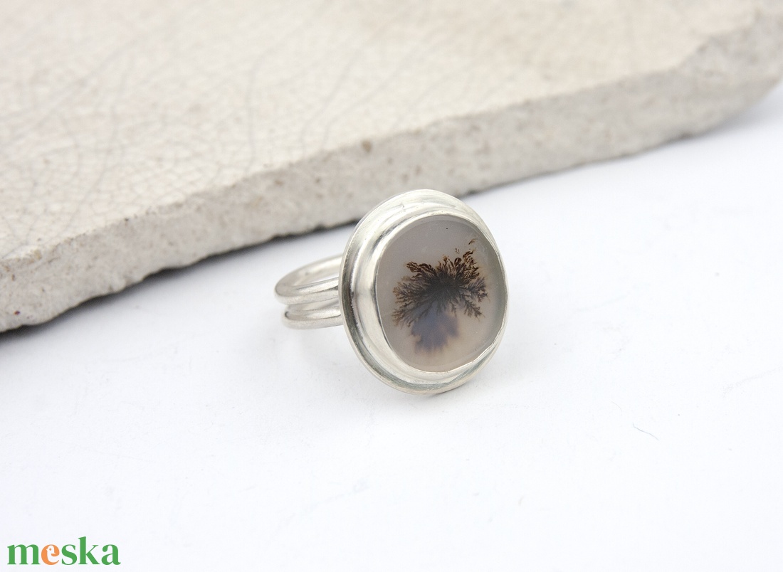 Pihe - ezüst gyűrű dendrites acháttal - ékszer - gyűrű - statement gyűrű - Meska.hu