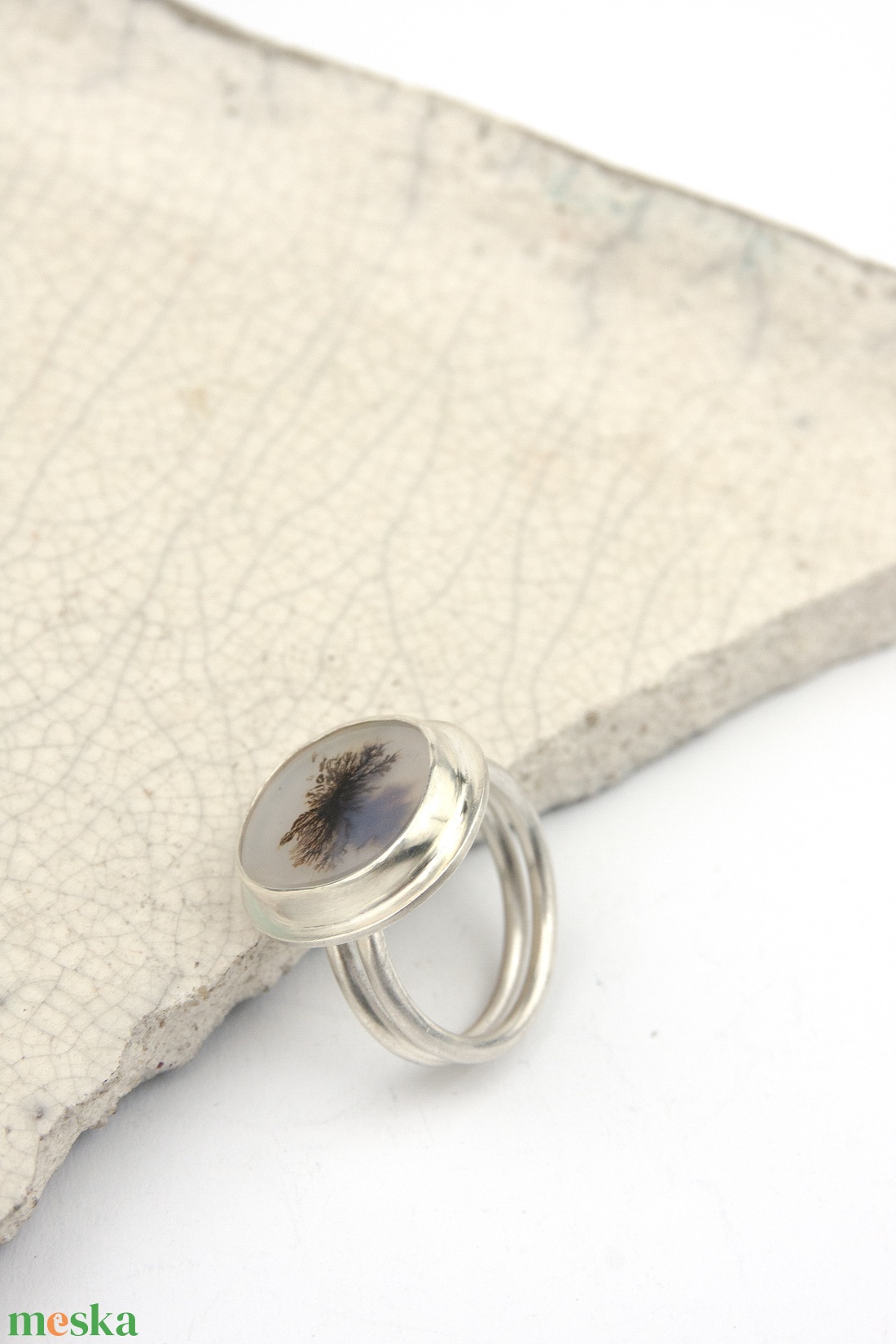 Pihe - ezüst gyűrű dendrites acháttal - ékszer - gyűrű - statement gyűrű - Meska.hu