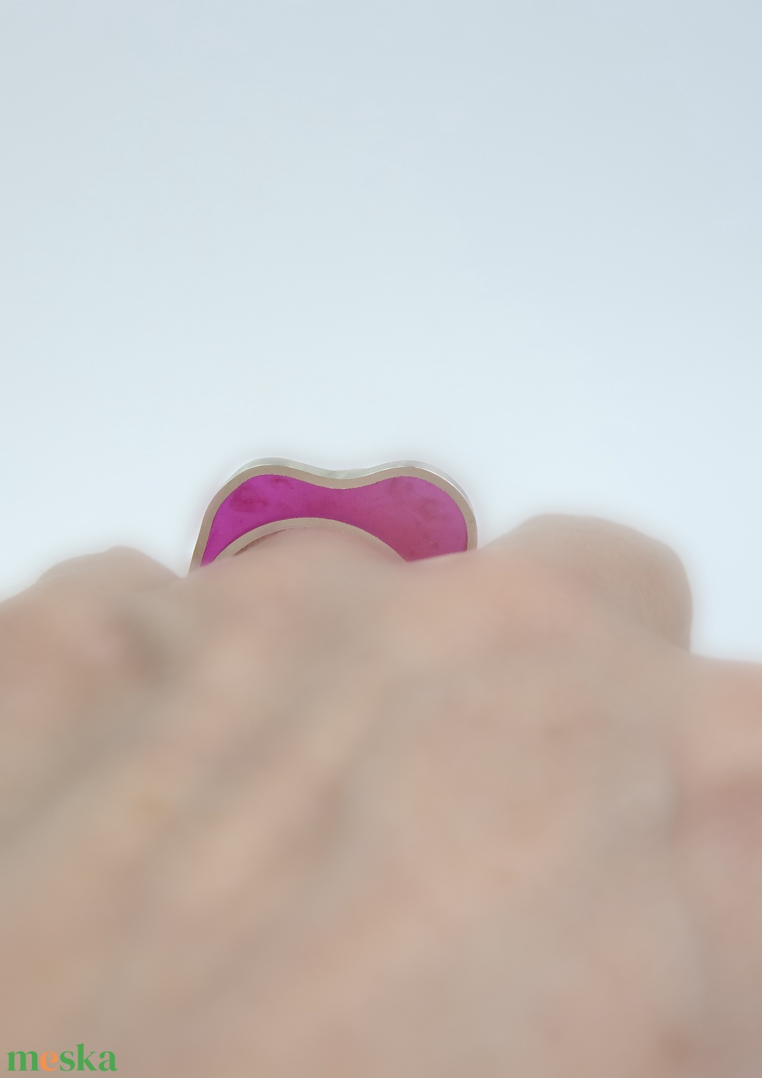 Amőba pink - ezüst gyűrű - ékszer - gyűrű - statement gyűrű - Meska.hu