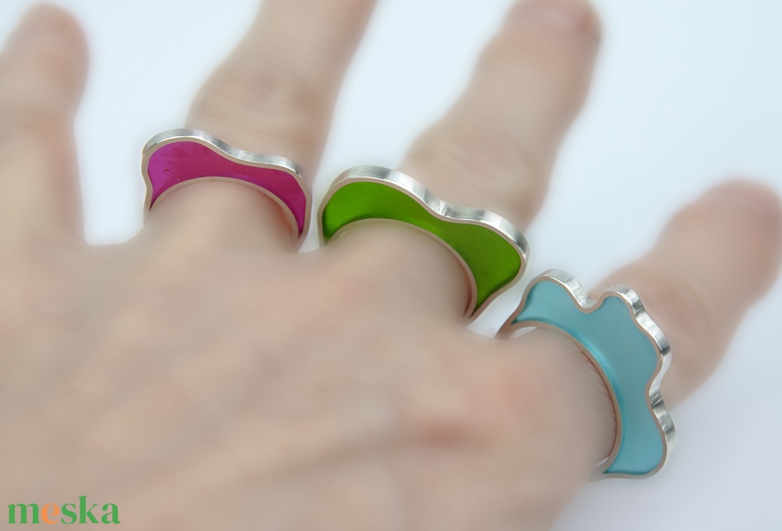 Amőba green - ezüst gyűrű - ékszer - gyűrű - statement gyűrű - Meska.hu