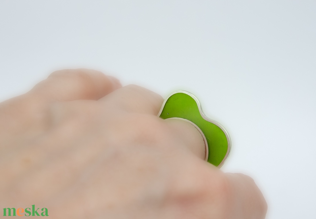 Amőba green - ezüst gyűrű - ékszer - gyűrű - statement gyűrű - Meska.hu