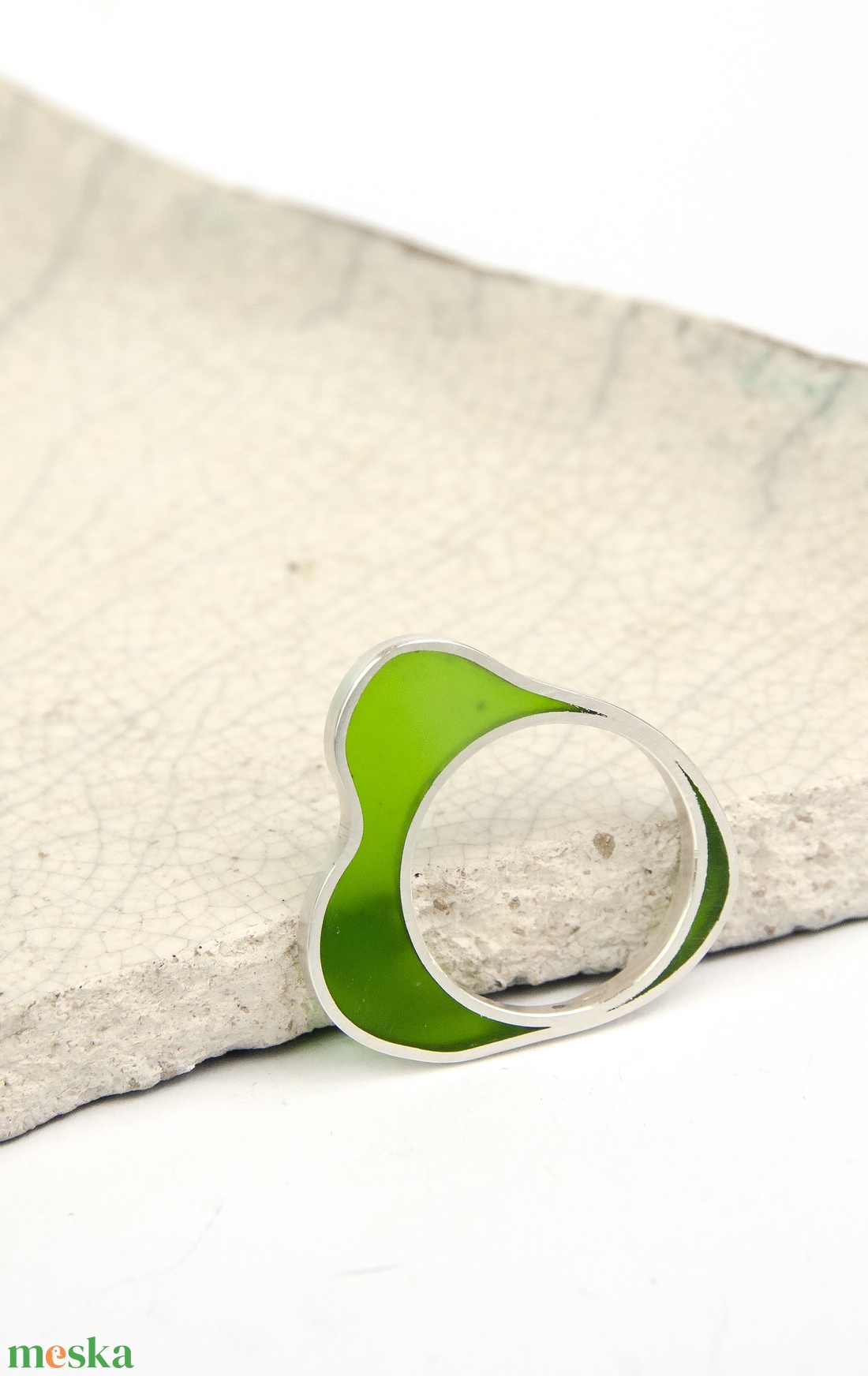 Amőba green - ezüst gyűrű - ékszer - gyűrű - statement gyűrű - Meska.hu