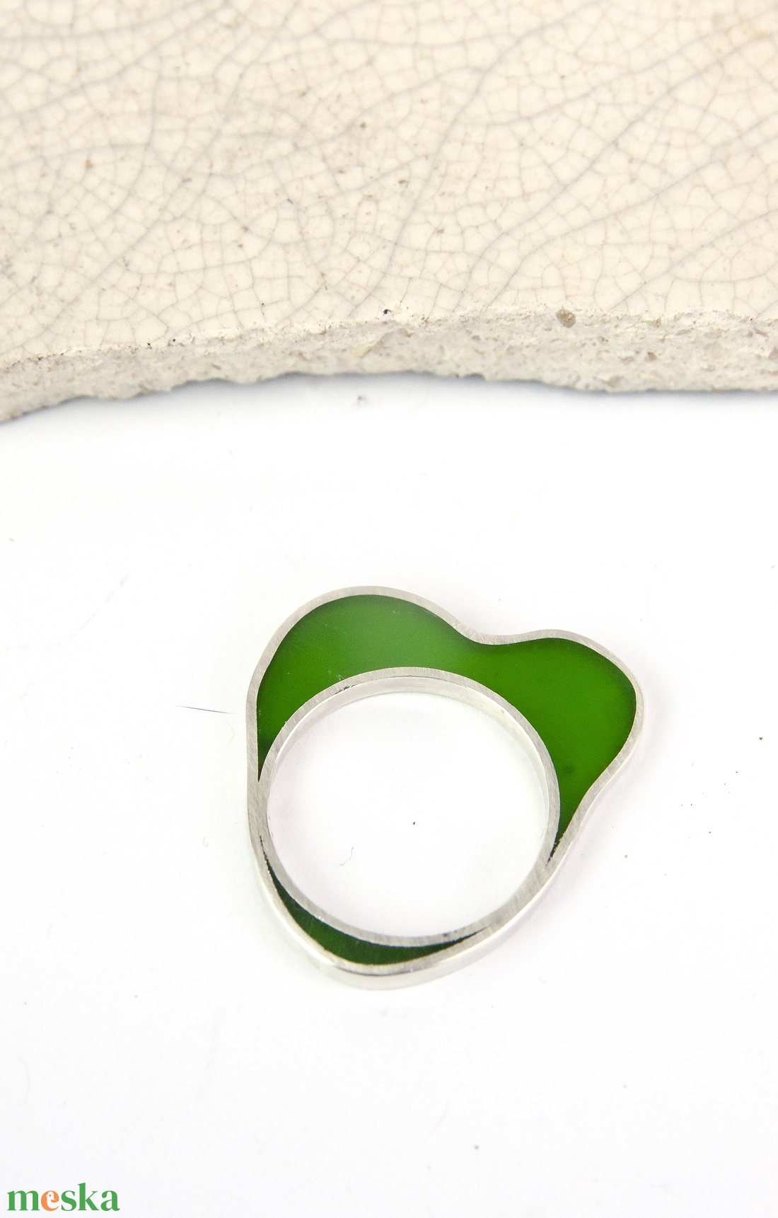 Amőba green - ezüst gyűrű - ékszer - gyűrű - statement gyűrű - Meska.hu