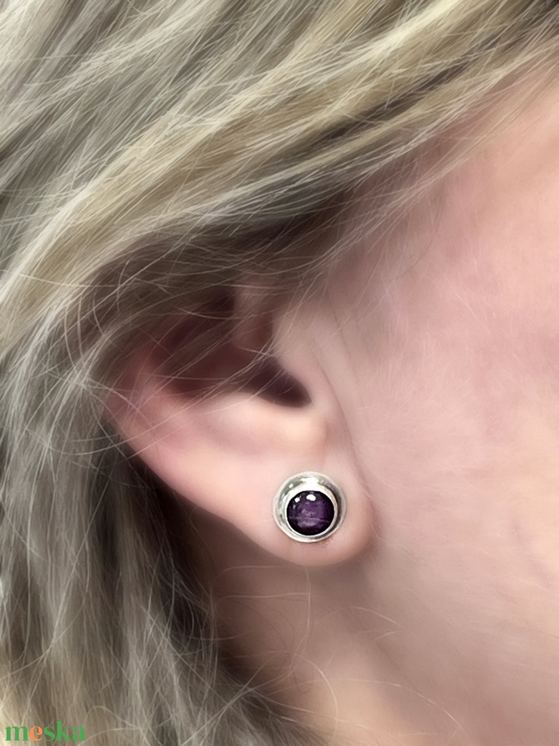 Parázs - ezüst pötty fülbevaló rubinnal - ékszer - fülbevaló - pötty fülbevaló - Meska.hu