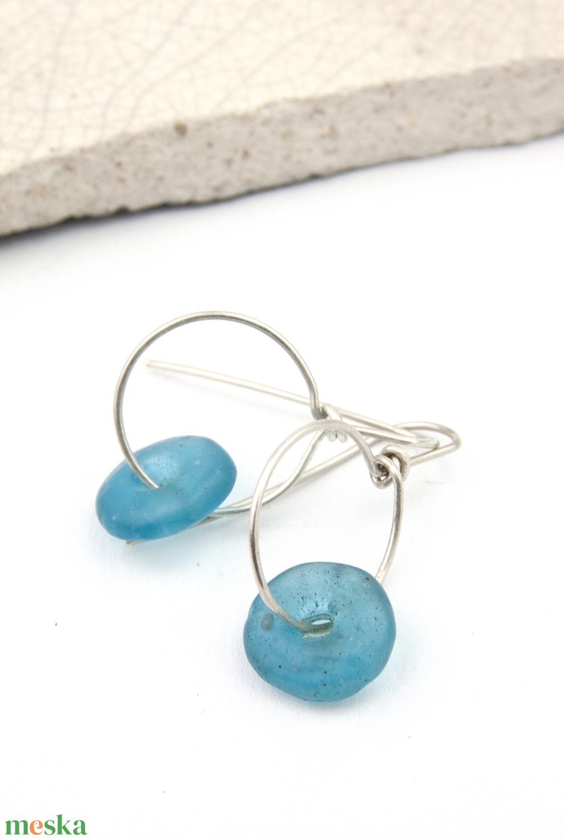 Kék lagúna - ezüst fülbevaló - ékszer - fülbevaló - karika fülbevaló - Meska.hu