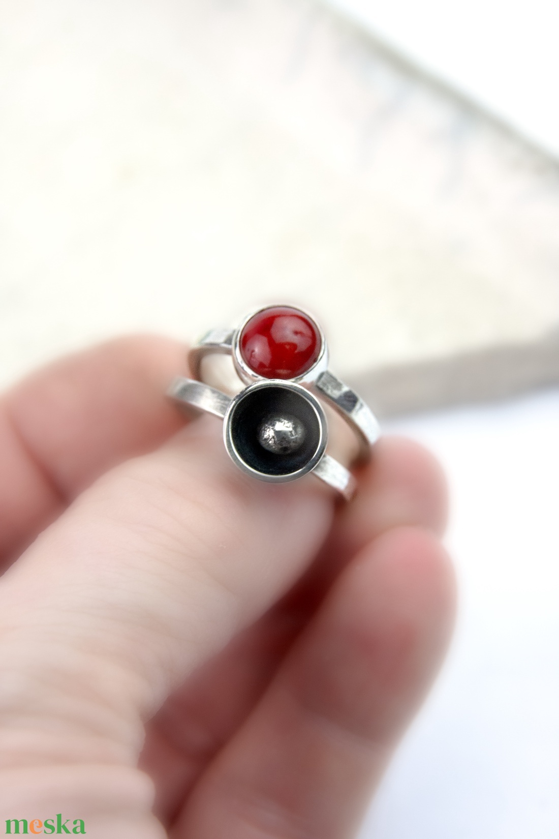 Pipacs - ezüst gyűrű korallal - ékszer - gyűrű - kerek gyűrű - Meska.hu
