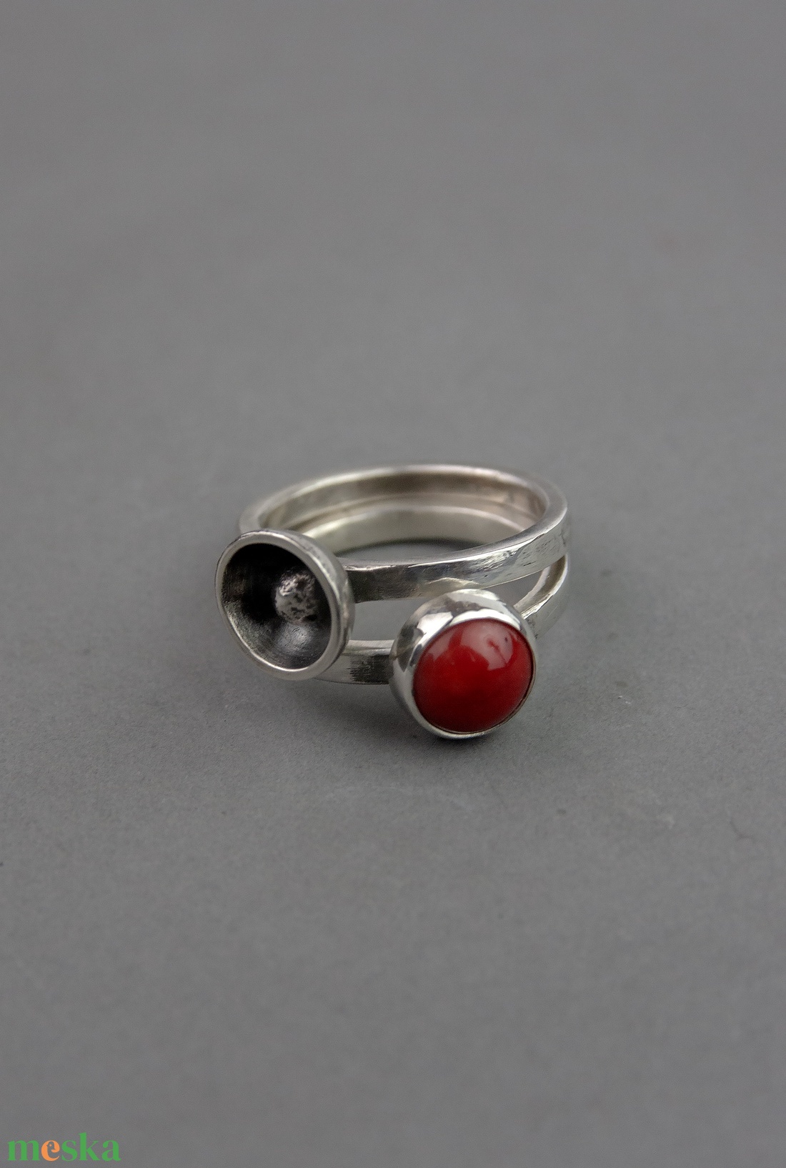 Pipacs - ezüst gyűrű korallal - ékszer - gyűrű - kerek gyűrű - Meska.hu