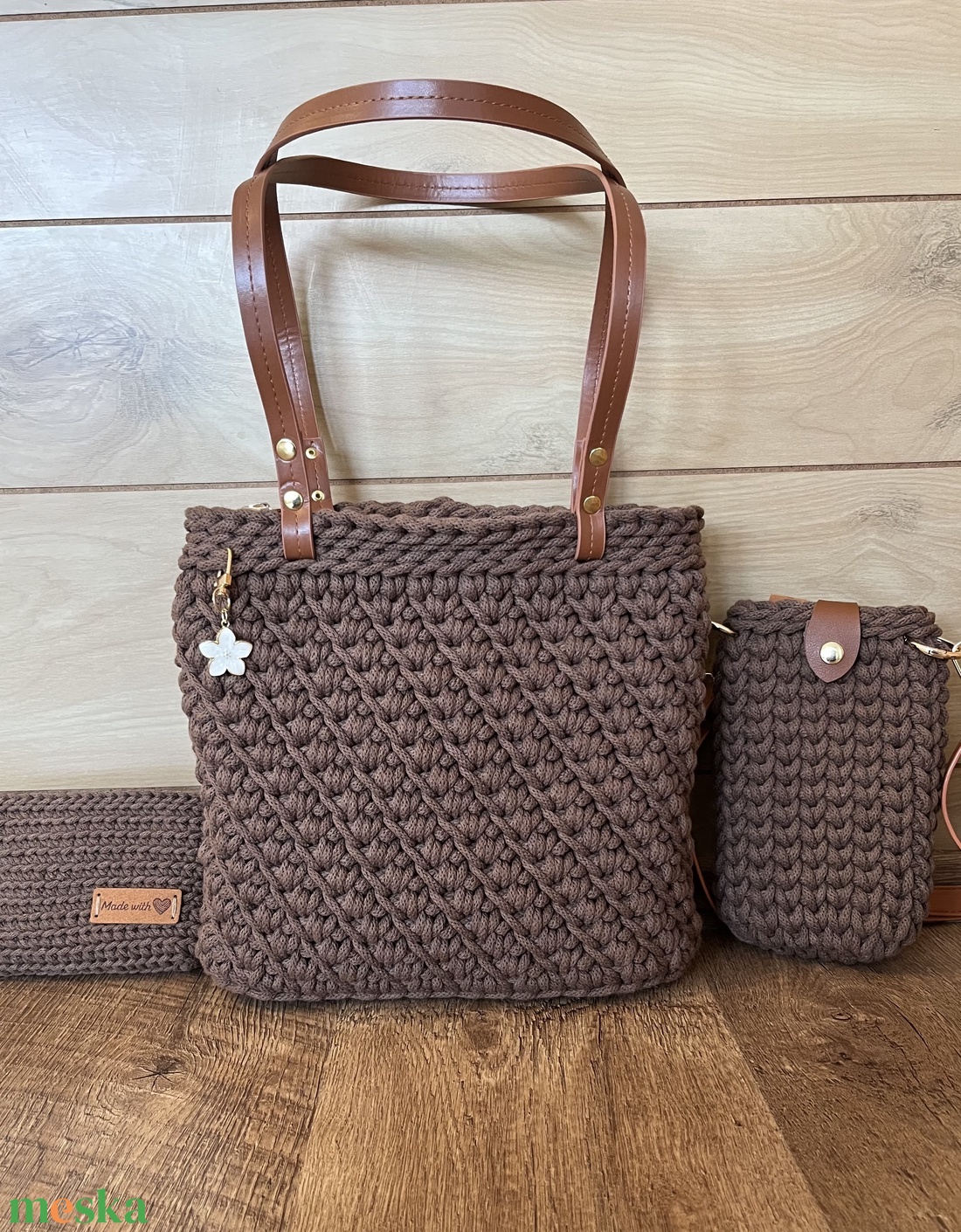 Horgolt táska szett - táska & tok - kézitáska & válltáska - válltáska - Meska.hu