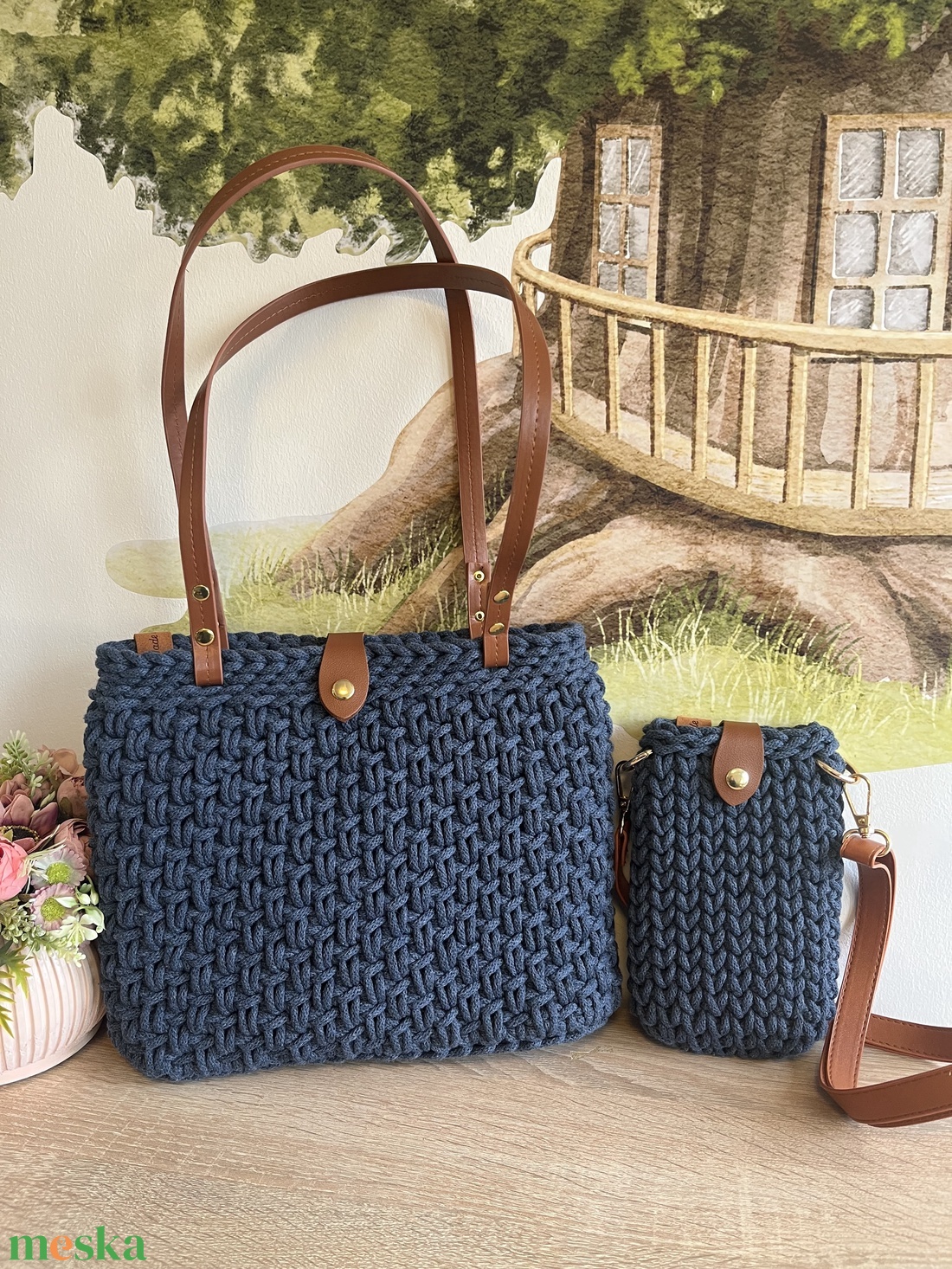 Horgolt táska szett - táska & tok - kézitáska & válltáska - vállon átvethető táska - Meska.hu