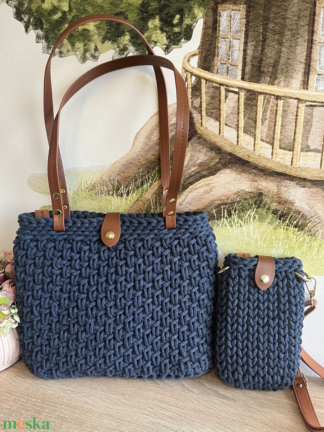 Horgolt táska szett - táska & tok - kézitáska & válltáska - vállon átvethető táska - Meska.hu
