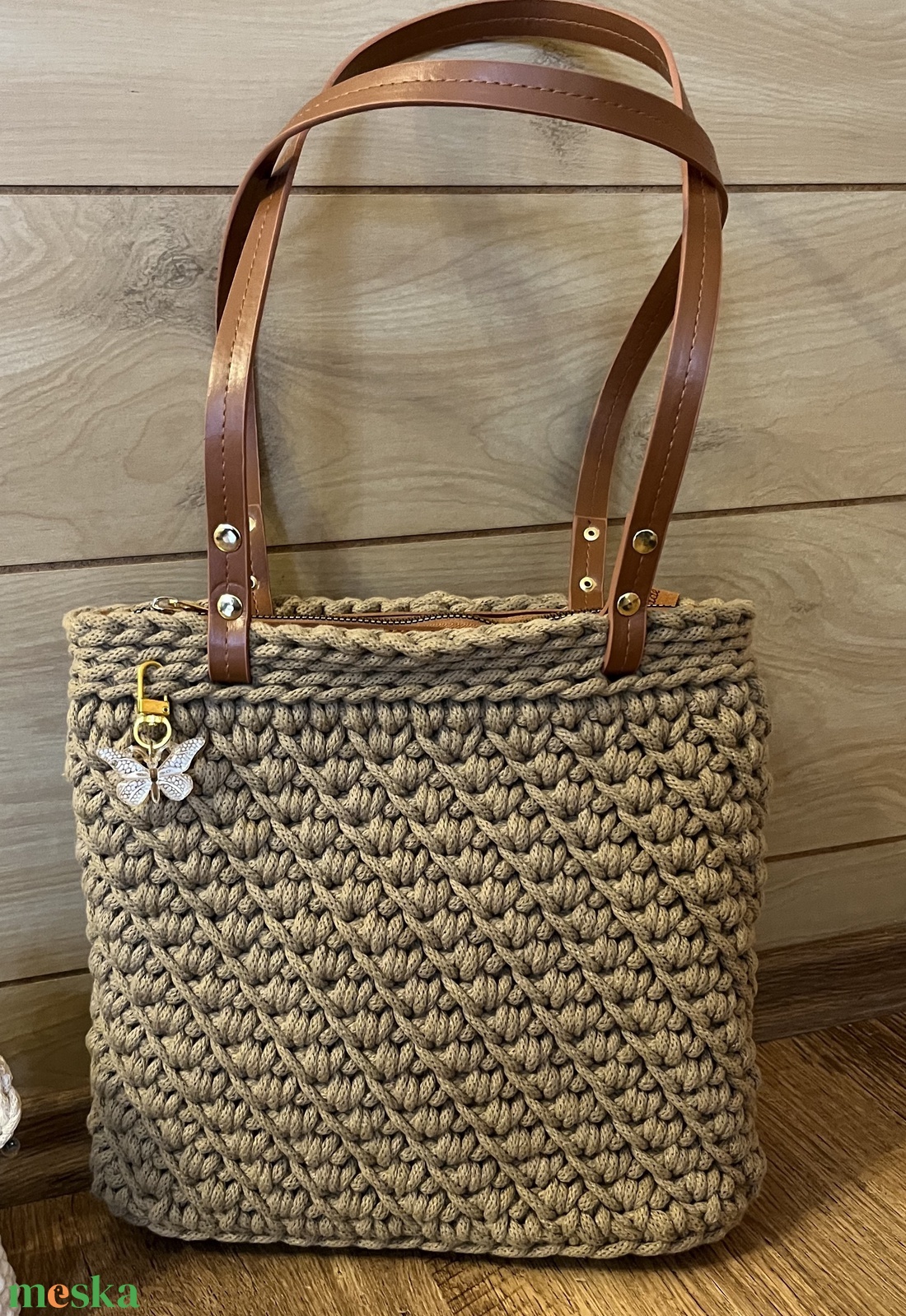Horgolt válltáska cipzárral - táska & tok - kézitáska & válltáska - válltáska - Meska.hu