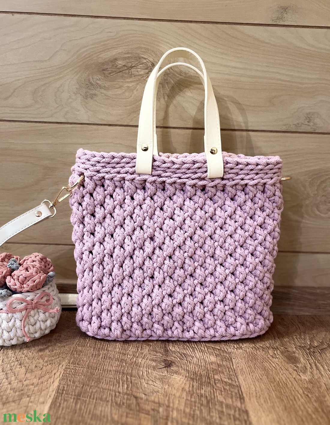 Horgolt kézi- és oldaltáska - táska & tok - kézitáska & válltáska - vállon átvethető táska - Meska.hu