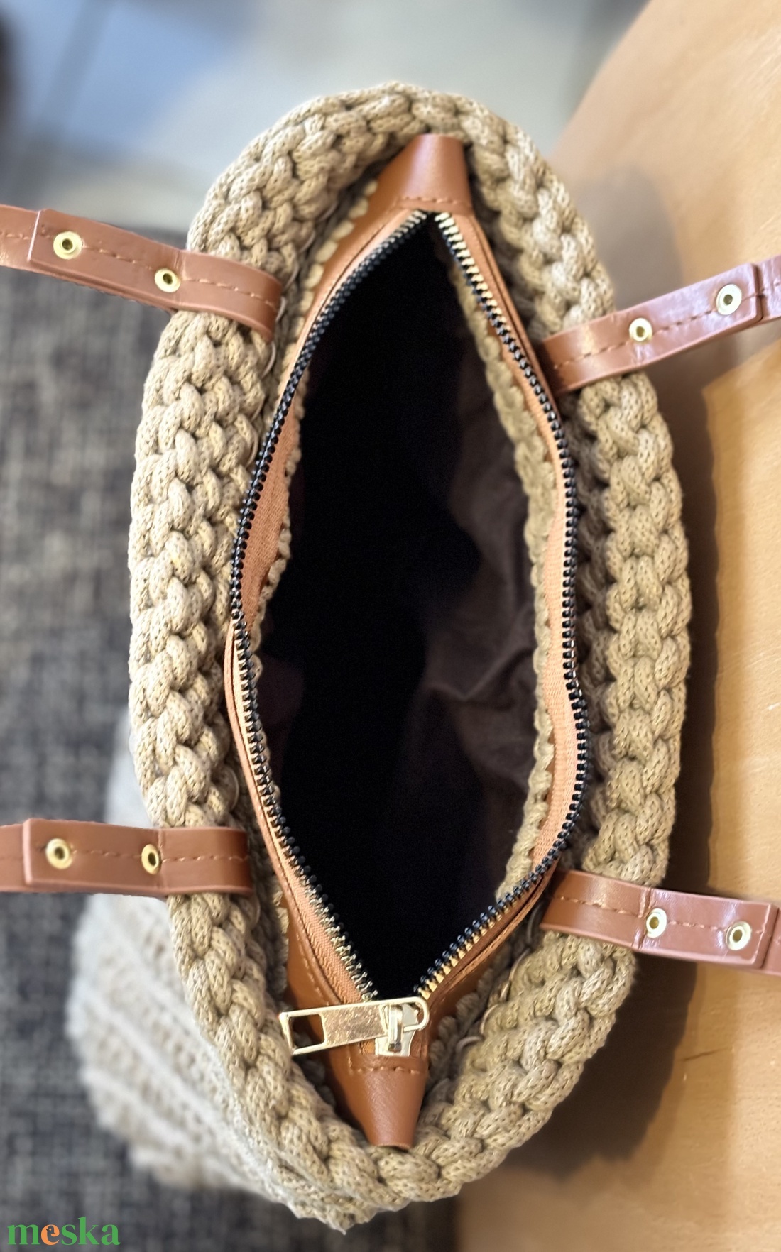 Horgolt válltáska cipzárral , béléssel  - táska & tok - kézitáska & válltáska - válltáska - Meska.hu