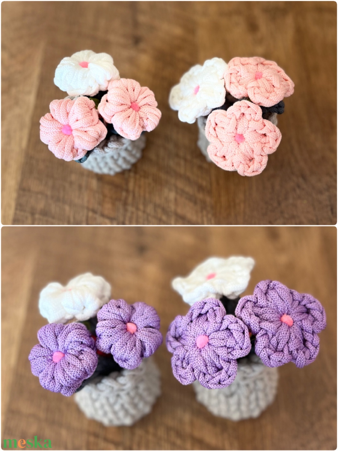 Horgolt kis virágok, asztali dísz - otthon & életmód - virágdekoráció - virágok - virágbox - Meska.hu