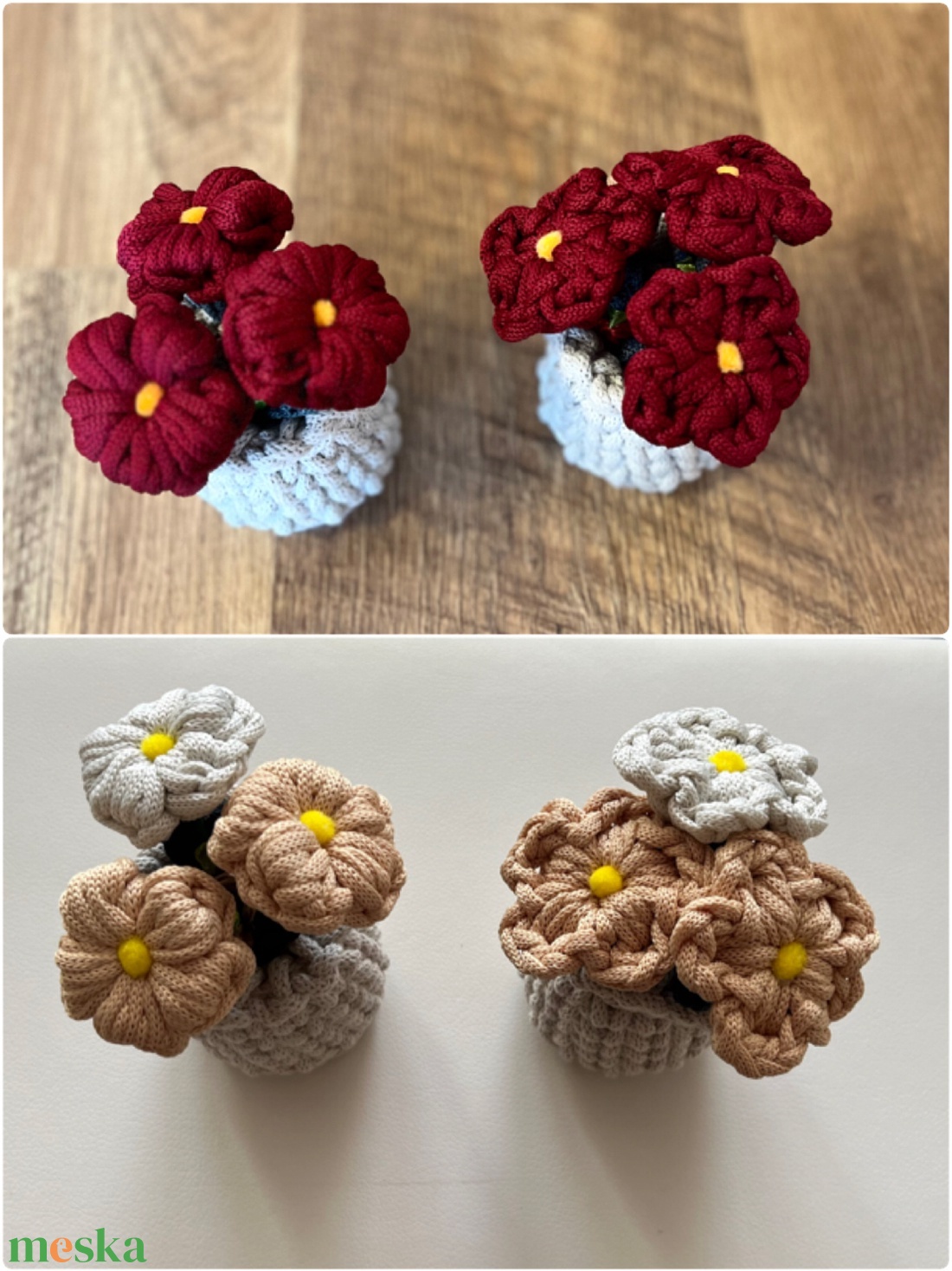 Horgolt kis virágok, asztali dísz - otthon & életmód - virágdekoráció - virágok - virágbox - Meska.hu