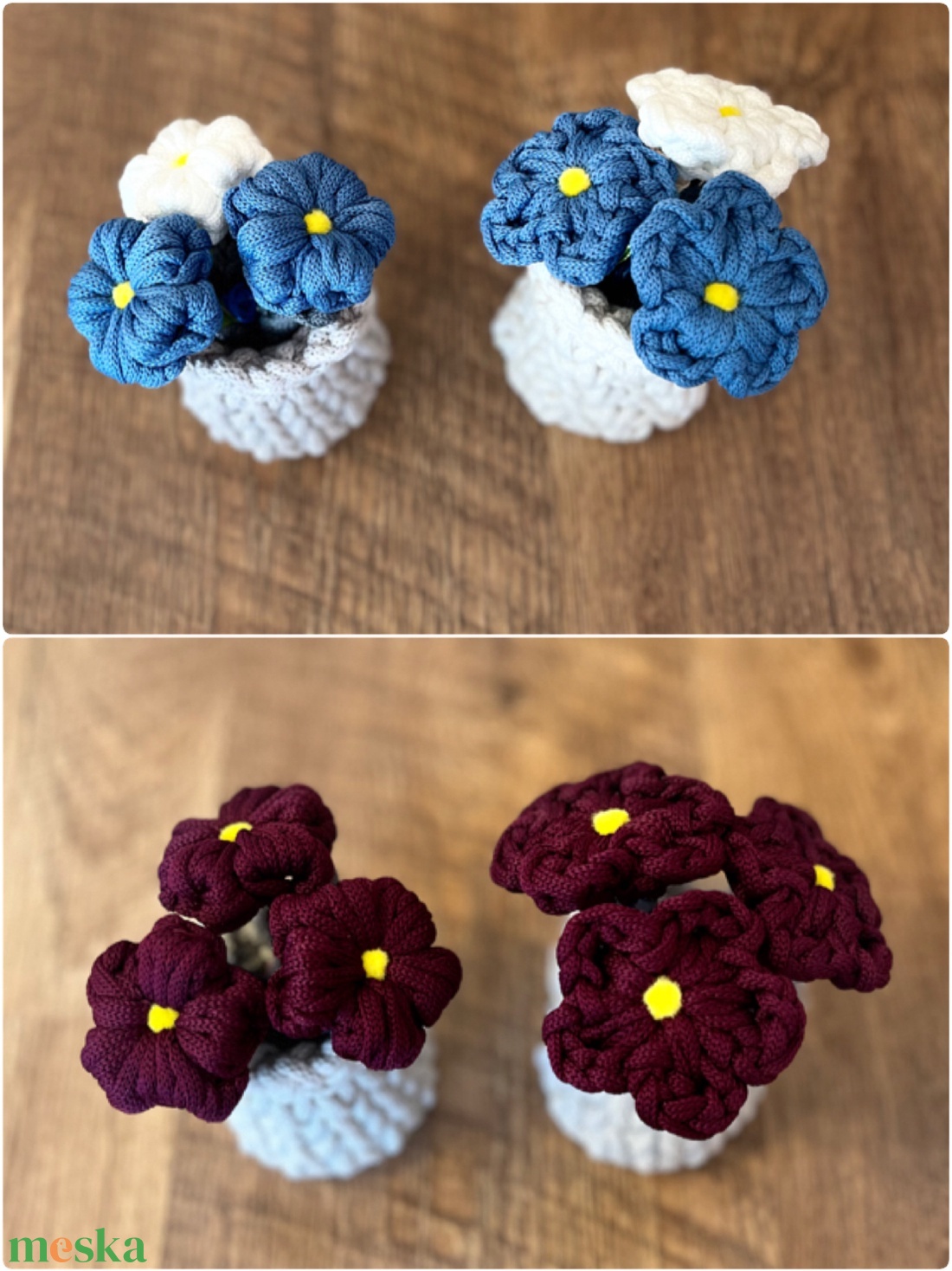 Horgolt kis virágok, asztali dísz - otthon & életmód - virágdekoráció - virágok - virágbox - Meska.hu