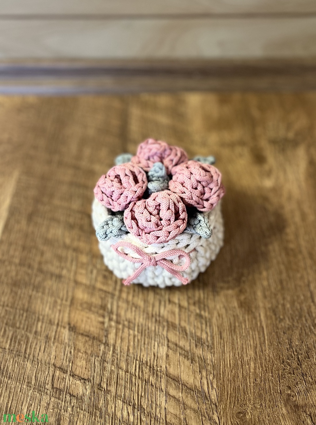 Horgolt rózsa box - otthon & életmód - virágdekoráció - virágok - virágbox - Meska.hu