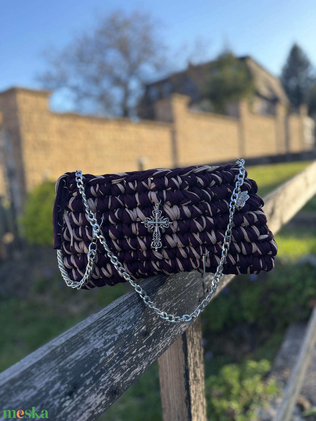 Egyedi, kézzel horgolt táska prémium minőségű pólófonalból - táska & tok - kézitáska & válltáska - válltáska - Meska.hu