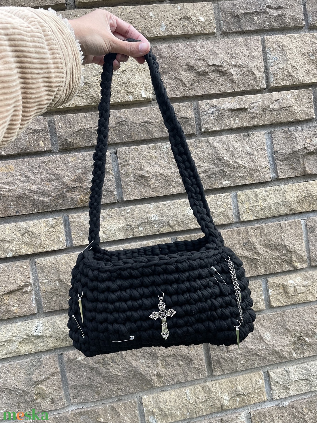 Egyedi, kézzel készült fekete fonott táska - táska & tok - kézitáska & válltáska - kézitáska - Meska.hu