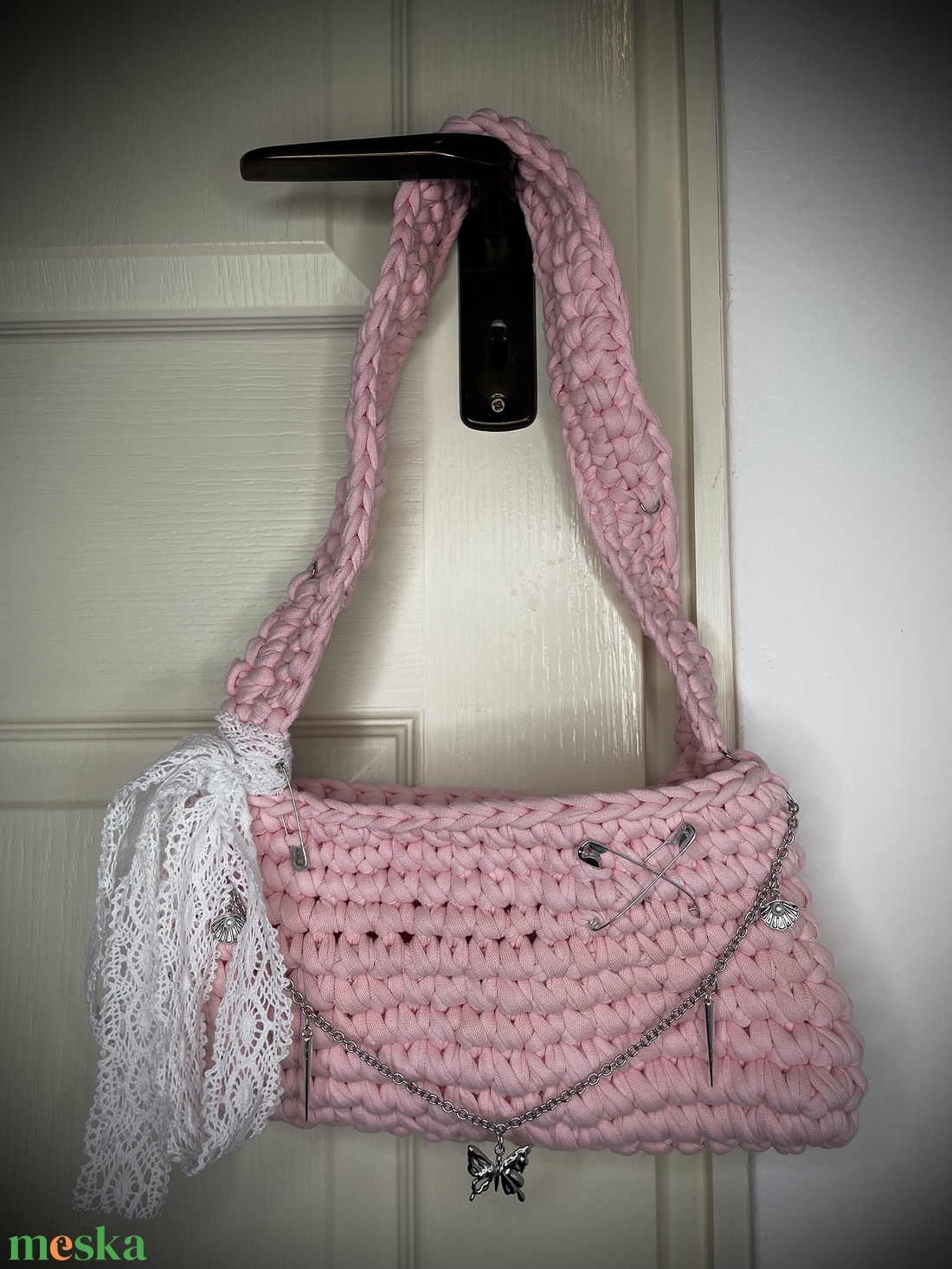 Rózsaszín horgolt táska  - táska & tok - kézitáska & válltáska - alkalmi táska - Meska.hu
