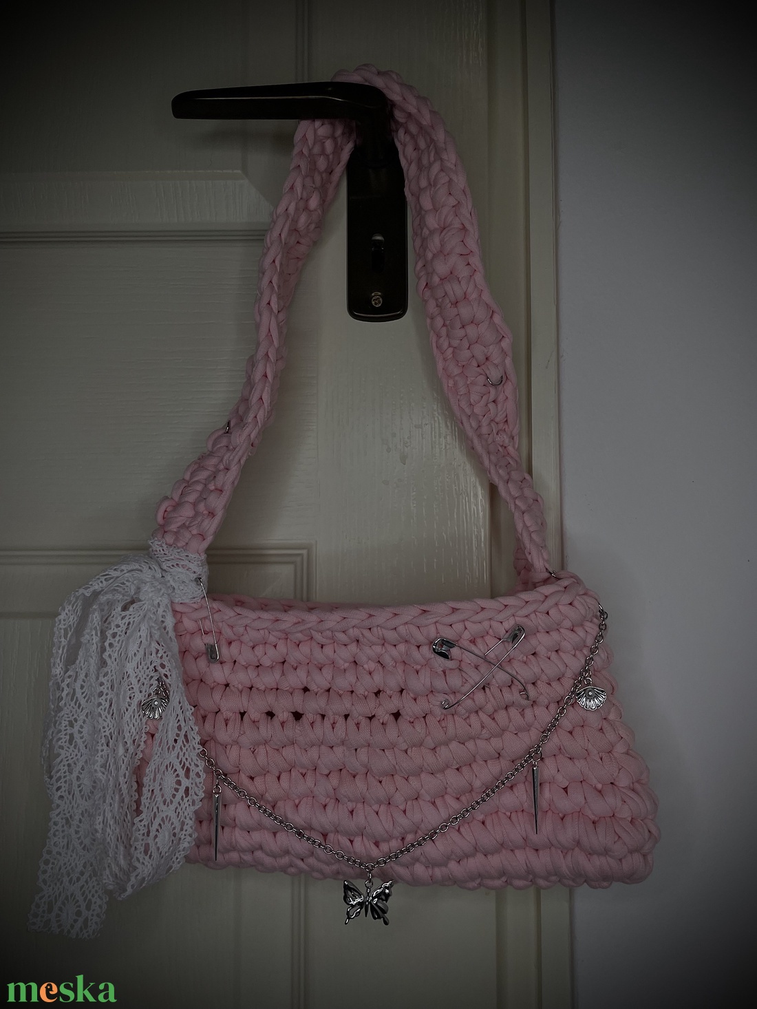 Rózsaszín horgolt táska  - táska & tok - kézitáska & válltáska - alkalmi táska - Meska.hu