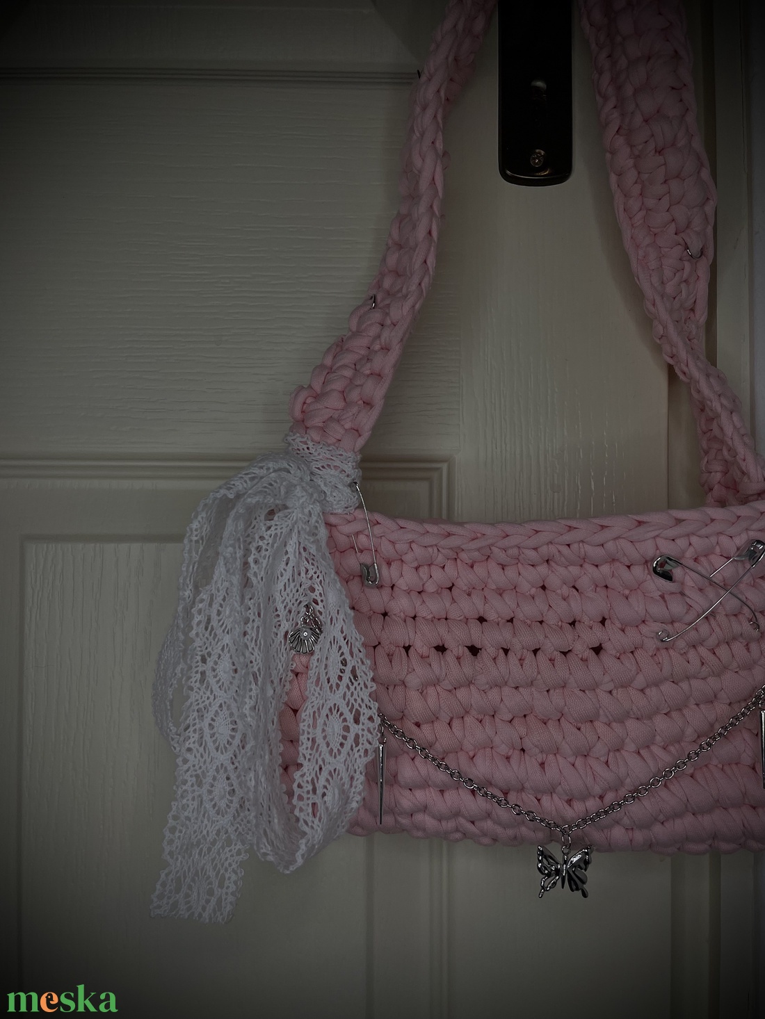 Rózsaszín horgolt táska  - táska & tok - kézitáska & válltáska - alkalmi táska - Meska.hu