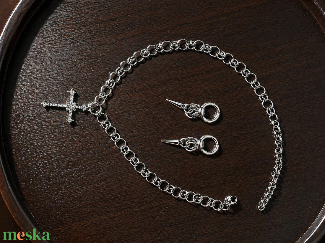 Rozsdamentes acél nyaklánc szett � kereszt medállal - ékszer - ékszerszett - Meska.hu
