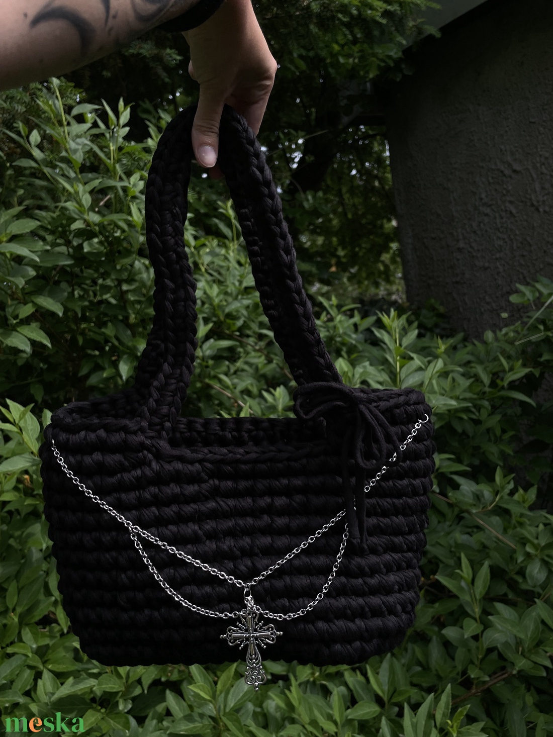  Midnight Chain Bag , Egyedi, kézzel készített fekete horgolt táska - táska & tok - kézitáska & válltáska - alkalmi táska - Meska.hu