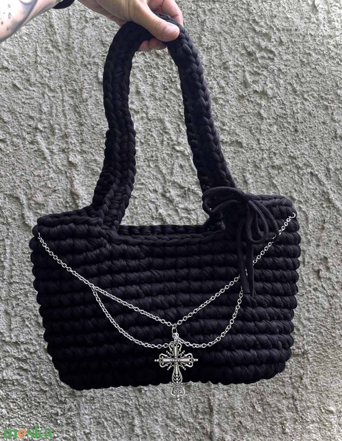  Midnight Chain Bag , Egyedi, kézzel készített fekete horgolt táska - táska & tok - kézitáska & válltáska - alkalmi táska - Meska.hu