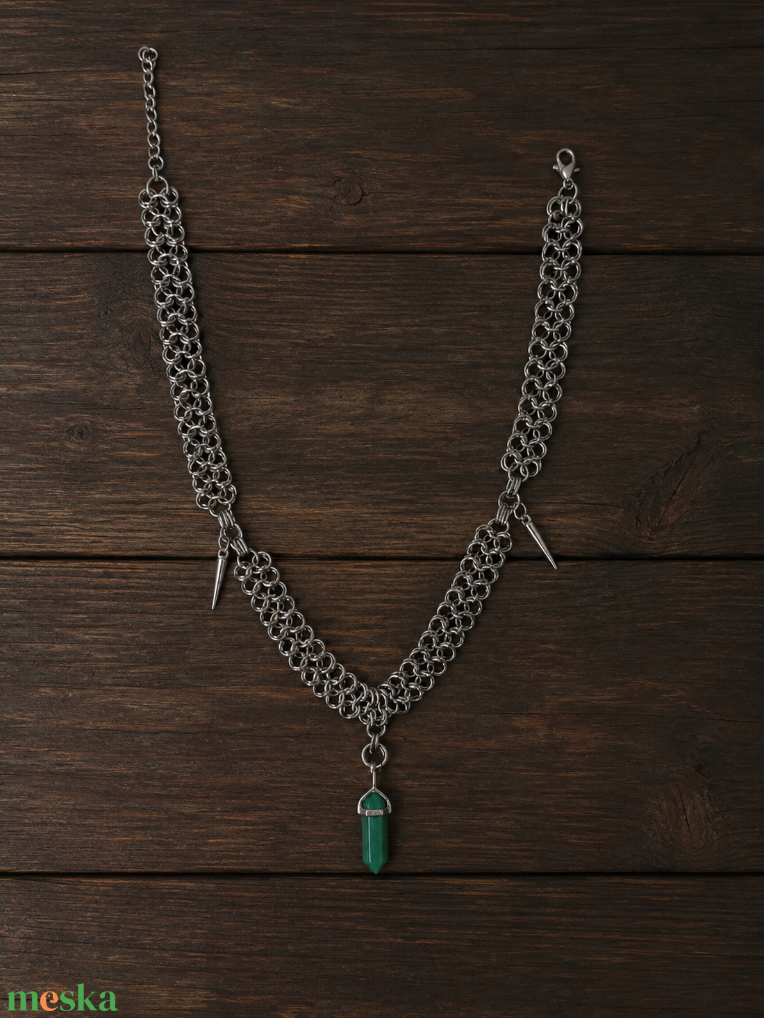 Aventurin ásvány  Chainmail Nyaklánc � Rozsdamentes Acél  - ékszer - ékszerszett - Meska.hu