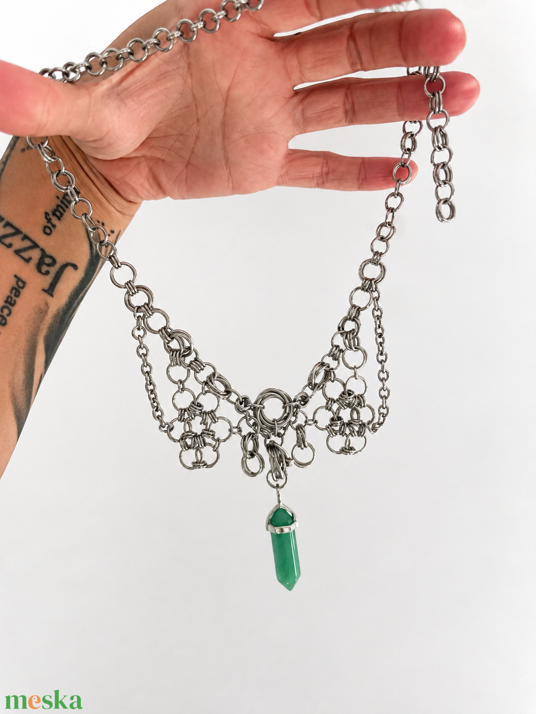 Aventurin Chainmail nyaklánc � kézzel készült, rozsdamentes acél ékszer - ékszer - ékszerszett - Meska.hu