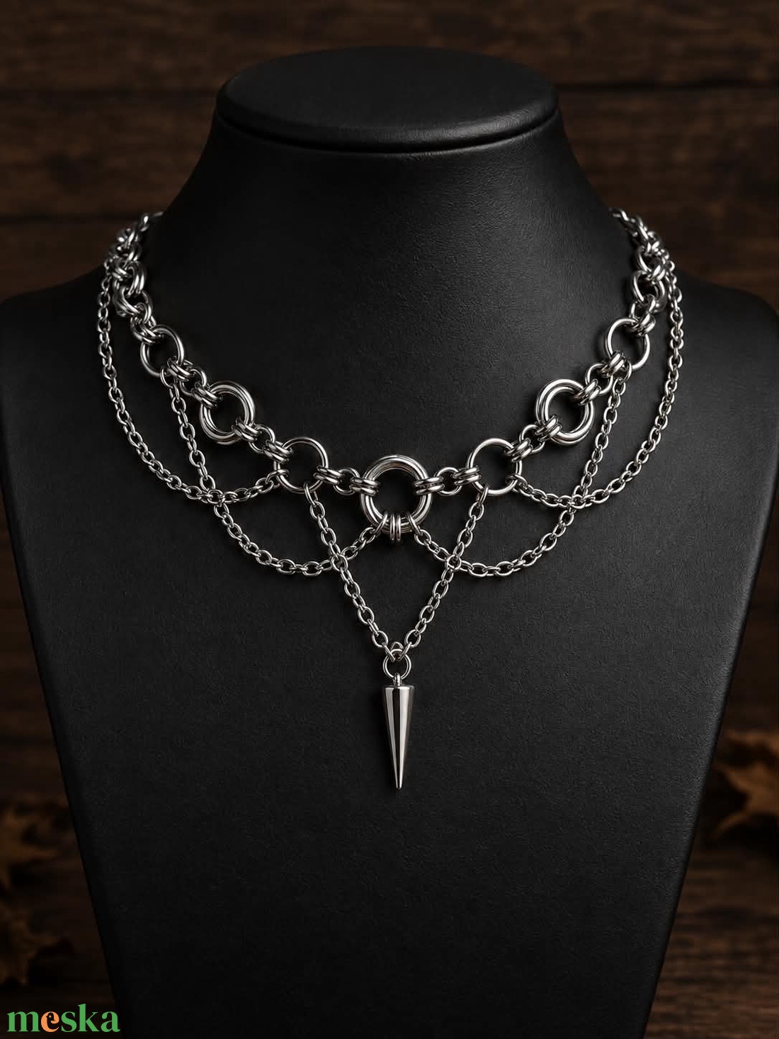 Gothic réteges rozsdamentes acél nyaklánc ezüst tüskével - ékszer - ékszerszett - Meska.hu