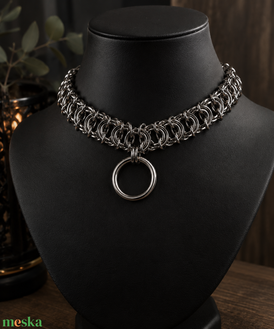 Rozsdamentes acél gothic choker nagy karikával � egyedi láncszövésű nyaklánc - ékszer - ékszerszett - Meska.hu