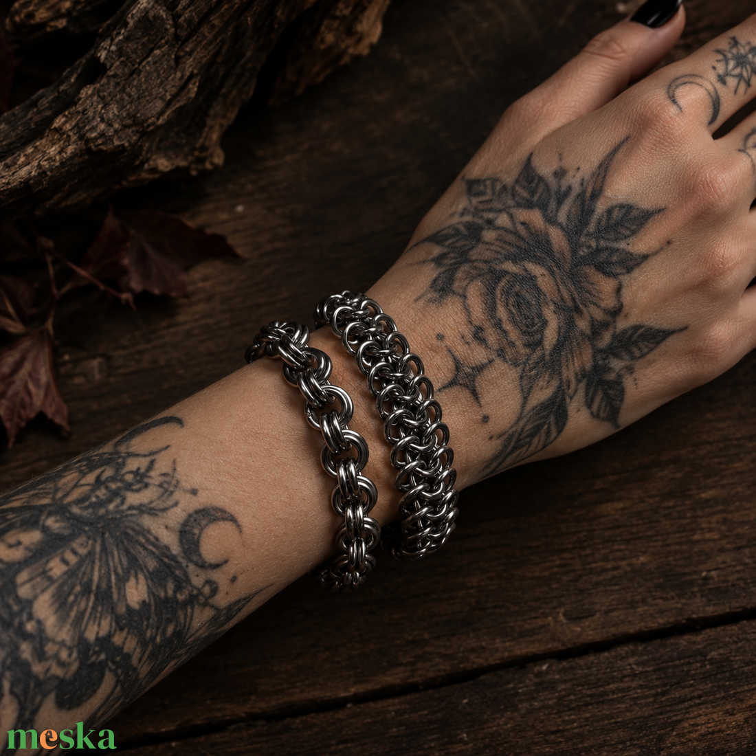 Rozsdamentes acél chainmail karkötő szett � 2 db karkötő párban, állítható - ékszer - ékszerszett - Meska.hu